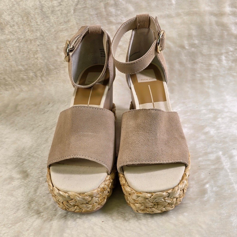 Dolce Vita Oits Wedge Platform Sandals Tan Nude Suede Espadrille Women 9 NEW - Picture 3 of 7